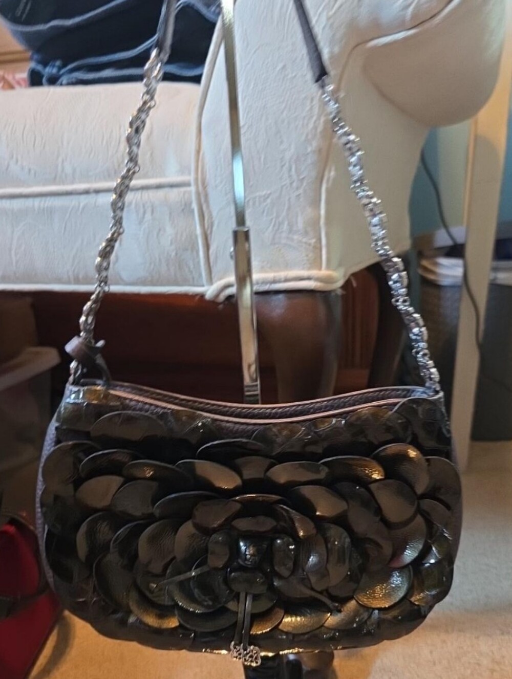 BRIGHTON ROSALIE Floral Applique Shoulder Bag PEWTER